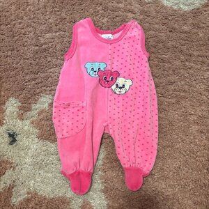 Vintage Guppy Footie PJ Girls 68 - 3/6Months Velvet Feel Polka Dots Embroidered